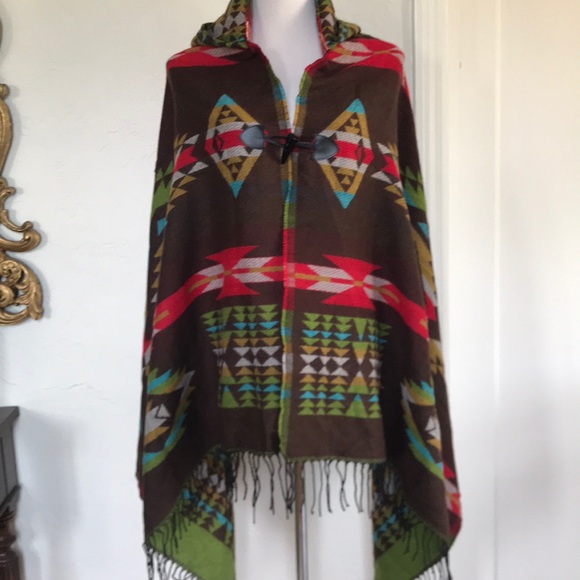 Pendleton like pattern hooded blanket cape/ wrap - Picture 5 of 7